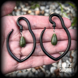 Green jade tear drop ear hangers Gemstone ear weights 6 gauge ear weights 8 gauge ear weights Jade ear weights Jade body jewelry Stretched lobes Gauges Ear gauges Gauged ears Gauged earrings Body jewelry Stretched ears 4mm 6mm 8mm 6g 5g 4g 2g 0g 00g