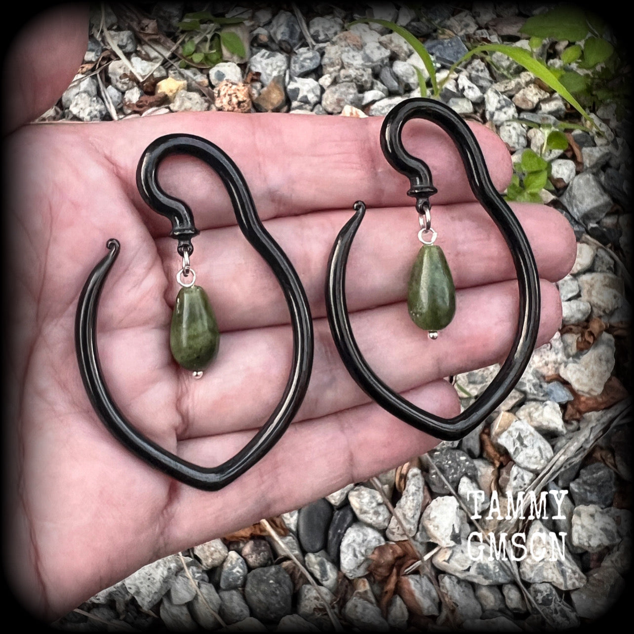 Green jade tear drop ear hangers Gemstone ear weights 6 gauge ear weights 8 gauge ear weights Jade ear weights Jade body jewelry Stretched lobes Gauges Ear gauges Gauged ears Gauged earrings Body jewelry Stretched ears 4mm 6mm 8mm 6g 5g 4g 2g 0g 00g