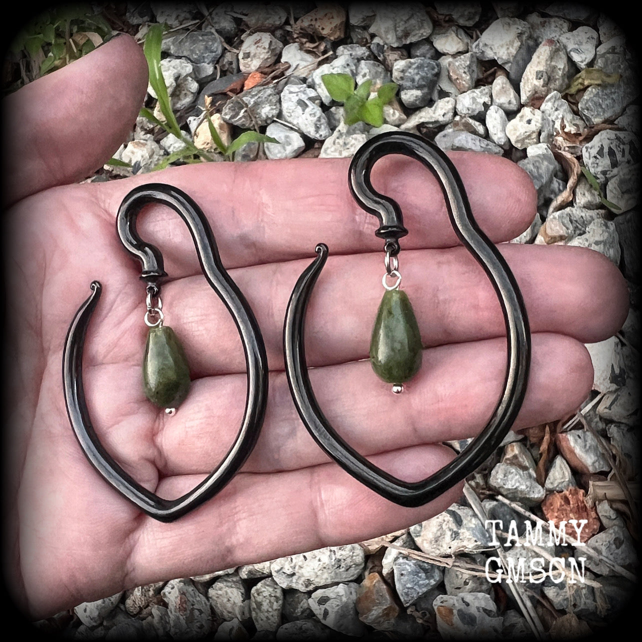 Green jade tear drop ear hangers Gemstone ear weights 6 gauge ear weights 8 gauge ear weights Jade ear weights Jade body jewelry Stretched lobes Gauges Ear gauges Gauged ears Gauged earrings Body jewelry Stretched ears 4mm 6mm 8mm 6g 5g 4g 2g 0g 00g