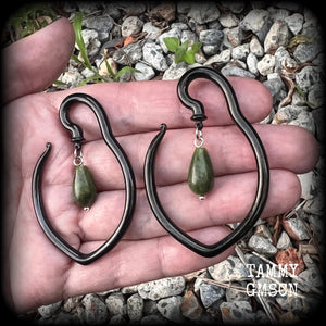 Green jade tear drop ear hangers Gemstone ear weights 6 gauge ear weights 8 gauge ear weights Jade ear weights Jade body jewelry Stretched lobes Gauges Ear gauges Gauged ears Gauged earrings Body jewelry Stretched ears 4mm 6mm 8mm 6g 5g 4g 2g 0g 00g