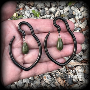 Green jade tear drop ear hangers Gemstone ear weights 6 gauge ear weights 8 gauge ear weights Jade ear weights Jade body jewelry Stretched lobes Gauges Ear gauges Gauged ears Gauged earrings Body jewelry Stretched ears 4mm 6mm 8mm 6g 5g 4g 2g 0g 00g