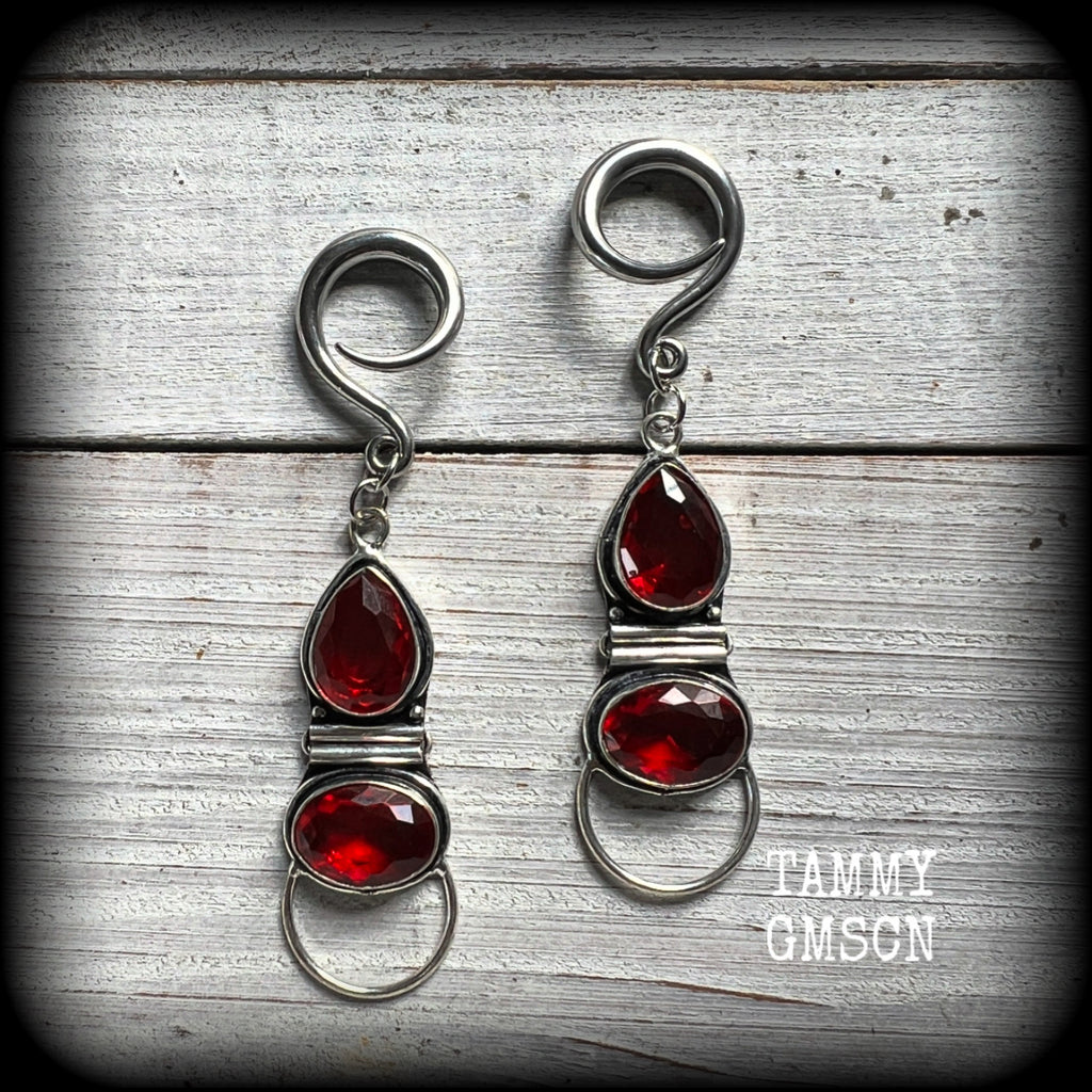 Garnet ear hangers-Boho gemstone ear gauges