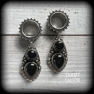 Black onyx tunnel dangles-Gemstone body jewelry