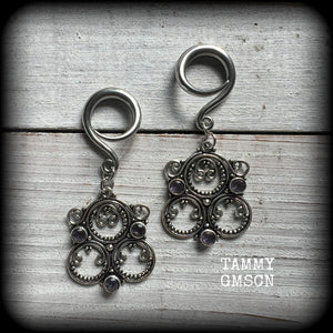 Amethyst ear hangers-Gemstone gauged earrings