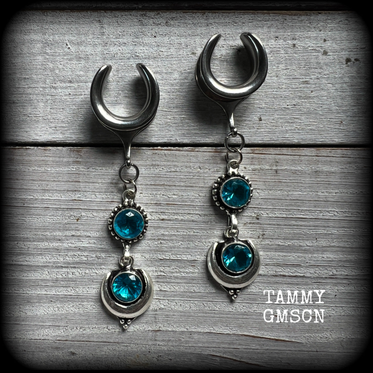 Blue topaz gauged earrings-Gemstone ear hangers