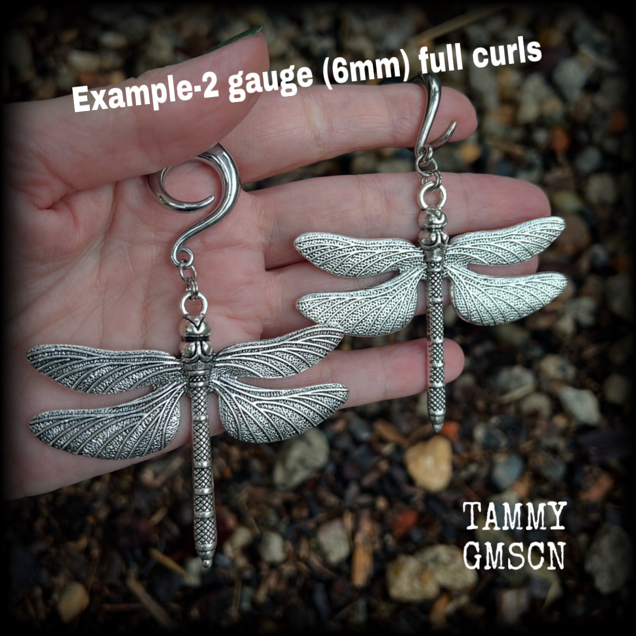 Dragonfly gauged earrings-Insect ear hangers