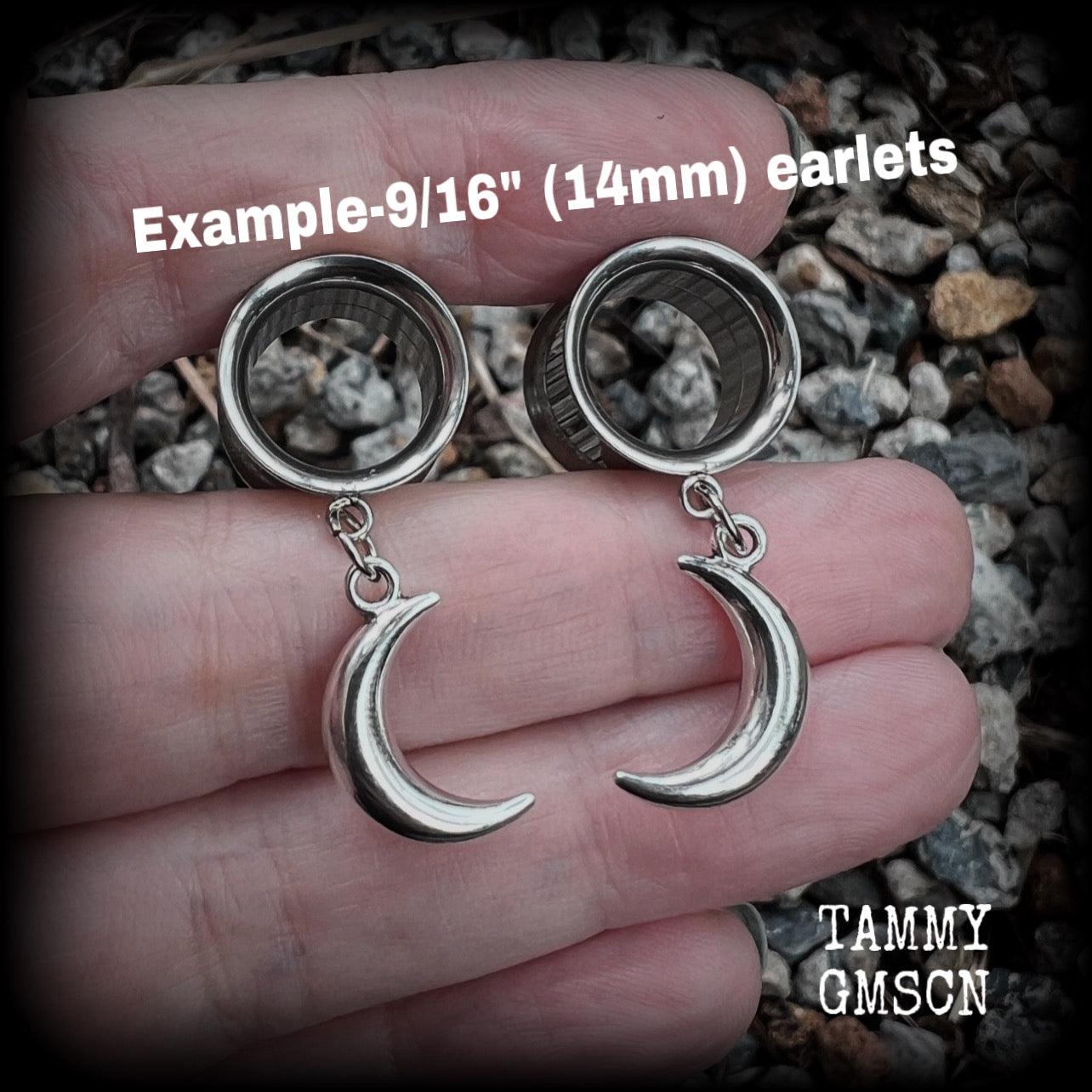 Crescent moon tunnel earrings-Moon ear gauges