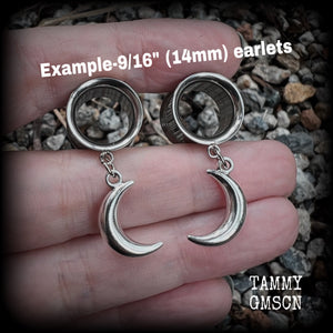 Crescent moon tunnel earrings-Moon ear gauges