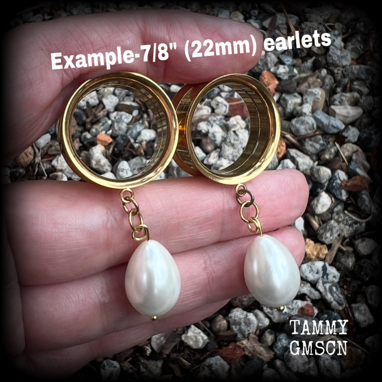 South sea pearl tunnel dangles-Shell ear gauges