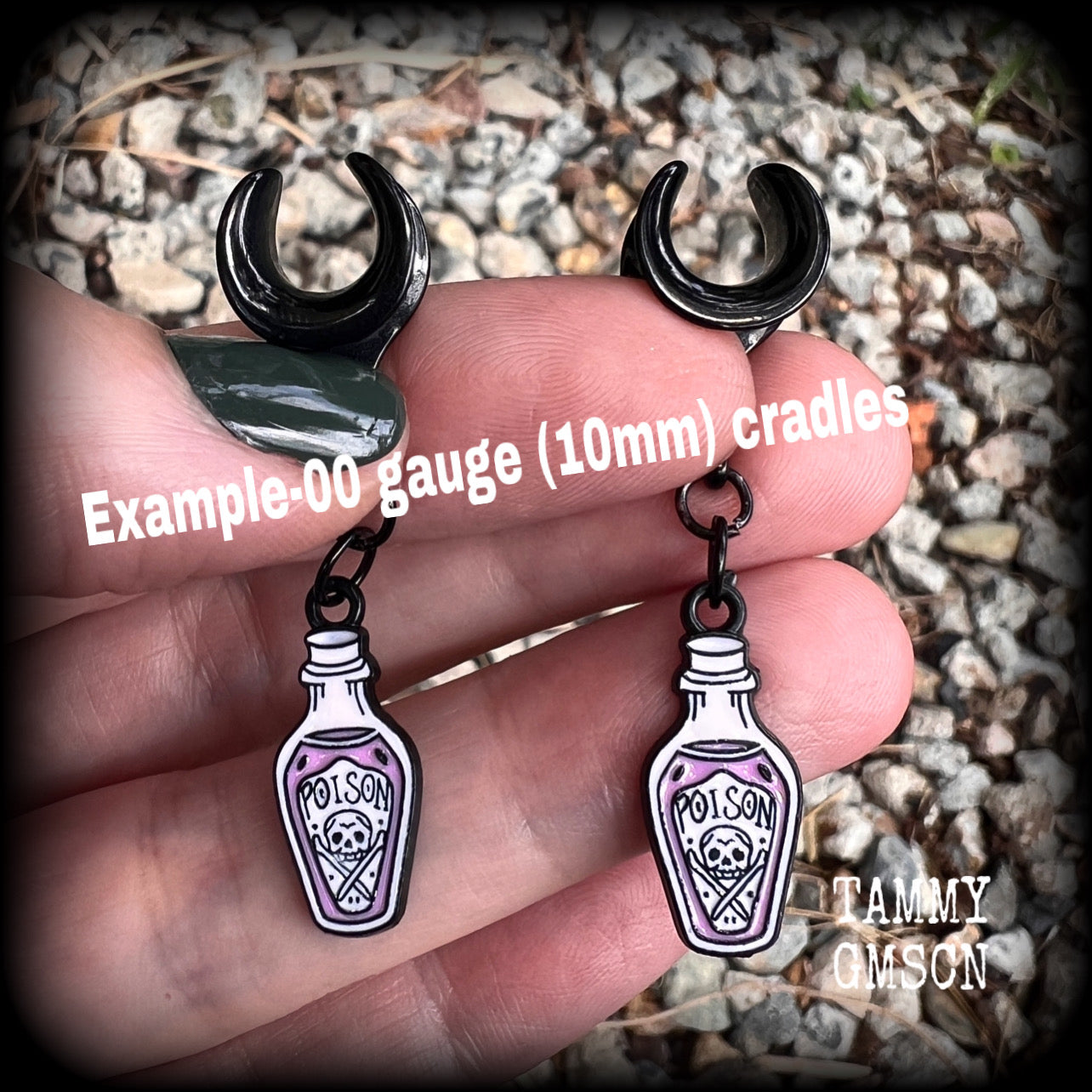 Poison bottle Love potion bottle Love spell Skull earrings Skull tunnels Tunnel earrings Tunnel dangles Halloween ear gauges Halloween gauged earrings Spell bottle 00 gauge earrings 6mm 8mm 10mm 12mm 14mm 16mm 19mm 22mm 25mm 28mm 30mm Stretched ears