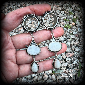 Rainbow moonstone tunnel dangles-Gemstone tunnels