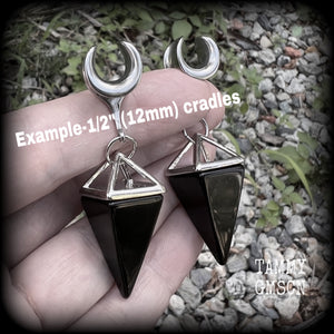 Black obsidian gauged earrings