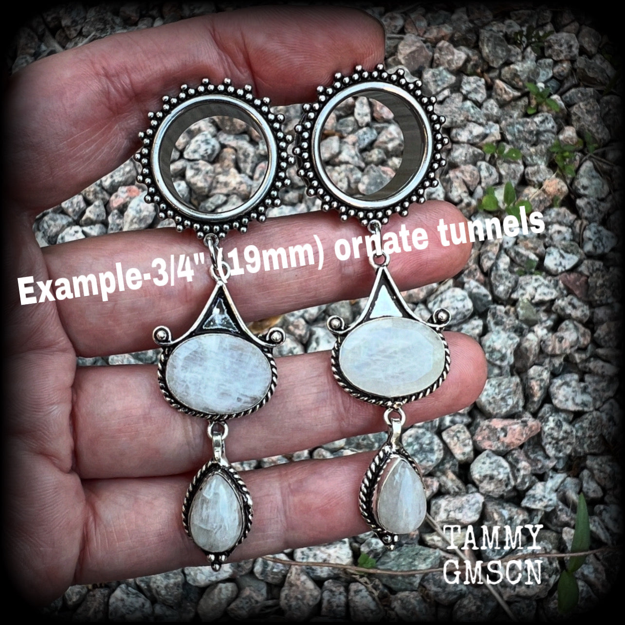 Rainbow moonstone tunnel dangles-Gemstone tunnels