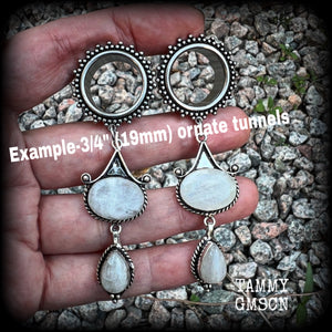 Rainbow moonstone tunnel dangles-Gemstone tunnels