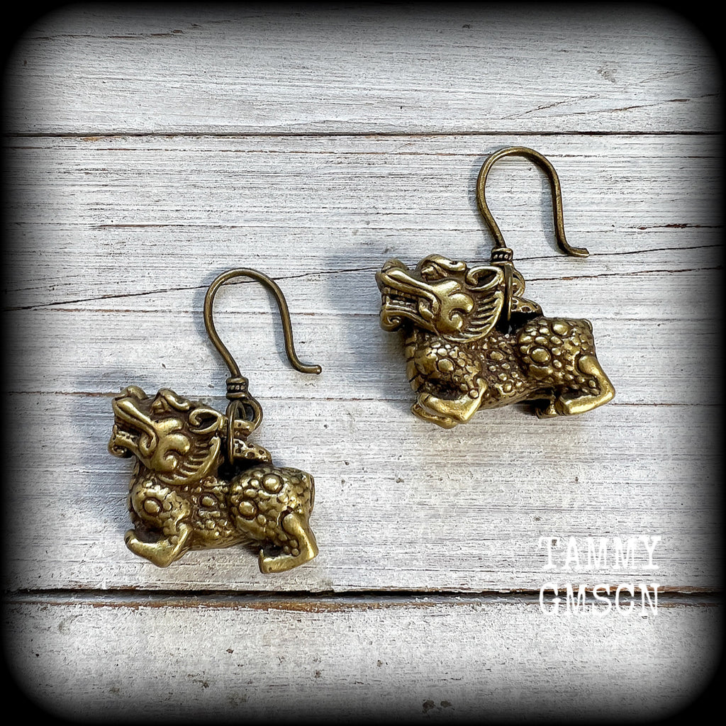 Foo Dog earrings-Chinese lion ear hangers