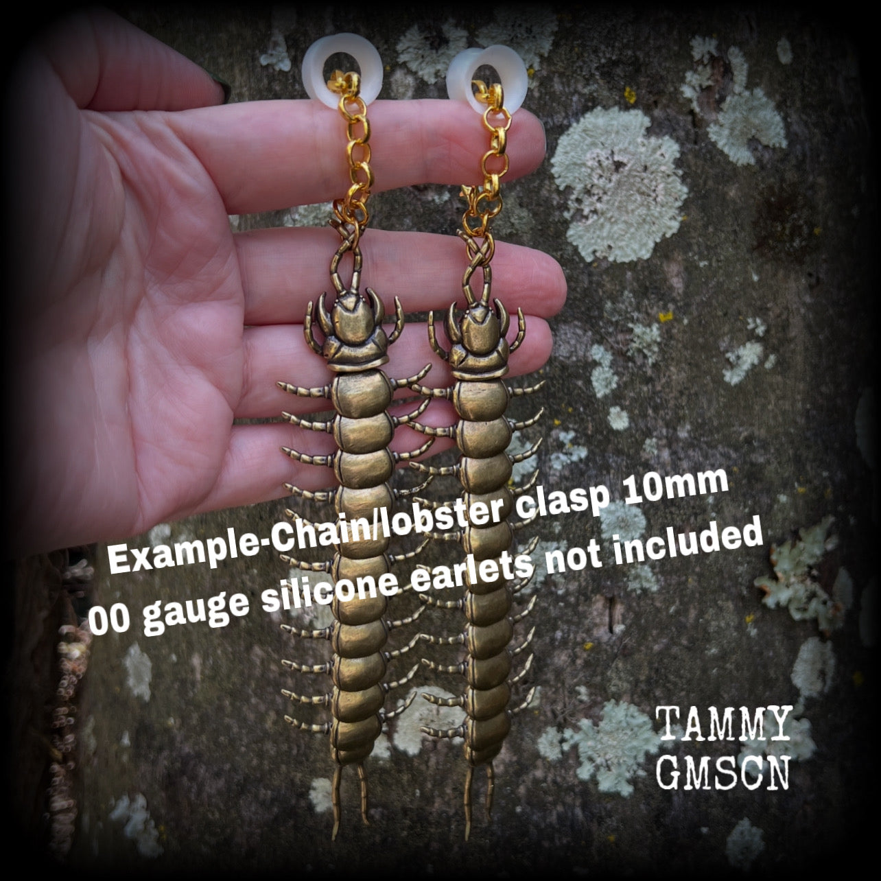 Brass Centipede earrings-Arthropod insect earrings-Millipede earrings