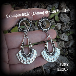 Antique silver Artemis gauged earrings-Boho gauged earrings