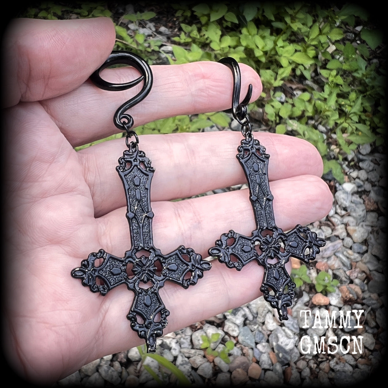 Inverted cross jewelry Inverted cross ear weights Church of Satan jewelry Satanic ear weights Satanic body jewelry Gauged ears gauges Stretched ears Stretched lobes Demons Evil Gothic Occult 4mm 6mm 8mm 10mm 12mm 14mm 16mm 19mm 22mm 25mm 28mm 30mm 