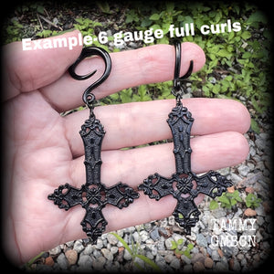 Inverted cross jewelry Inverted cross ear weights Church of Satan jewelry Satanic ear weights Satanic body jewelry Gauged ears gauges Stretched ears Stretched lobes Demons Evil Gothic Occult 4mm 6mm 8mm 10mm 12mm 14mm 16mm 19mm 22mm 25mm 28mm 30mm 