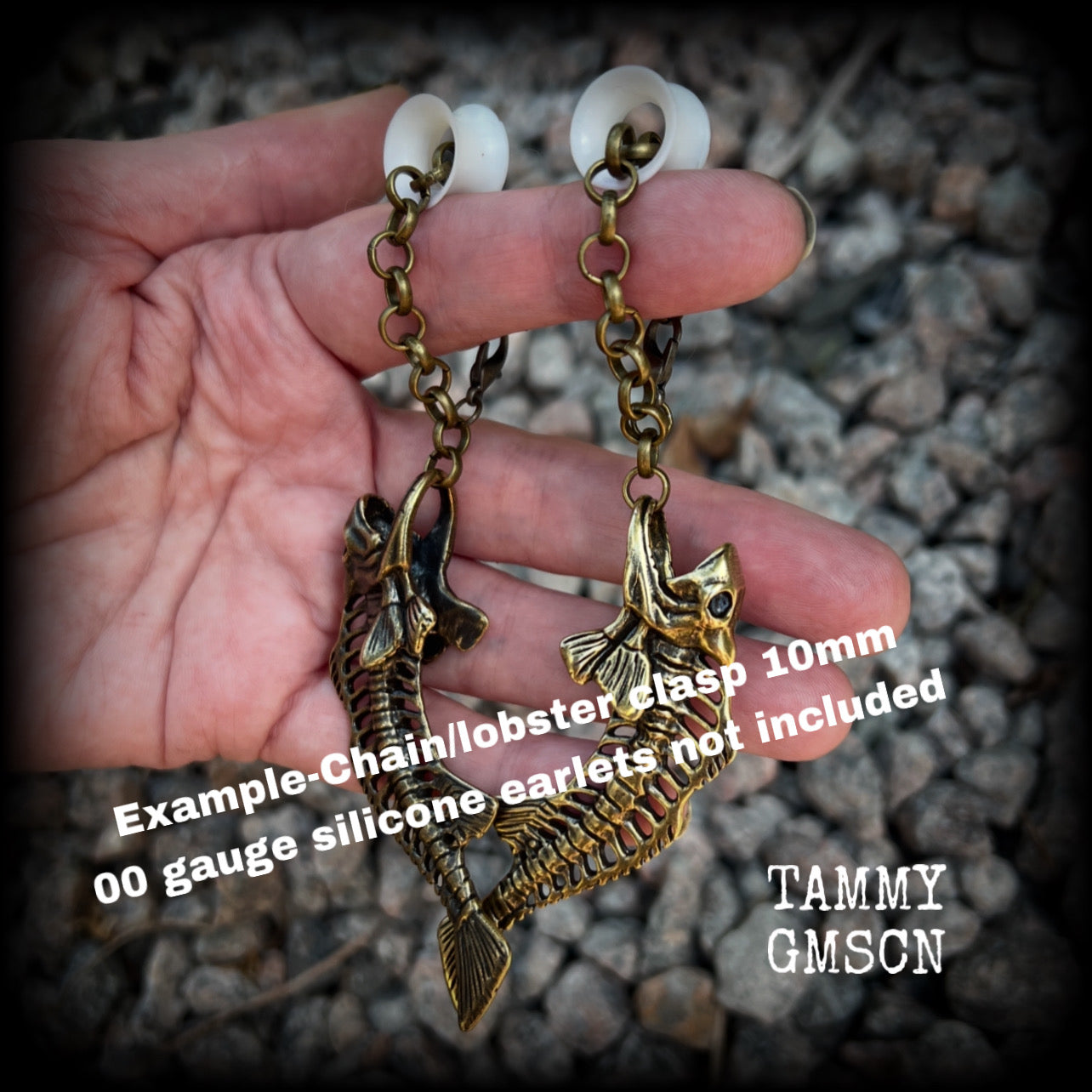 Barracuda skeleton earrings-Fish skeleton ear hangers