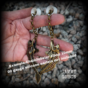 Barracuda skeleton earrings-Fish skeleton ear hangers
