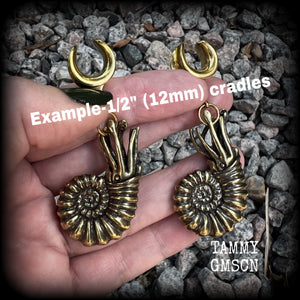 Brass nautilus gauged earrings-Fossil ear weights