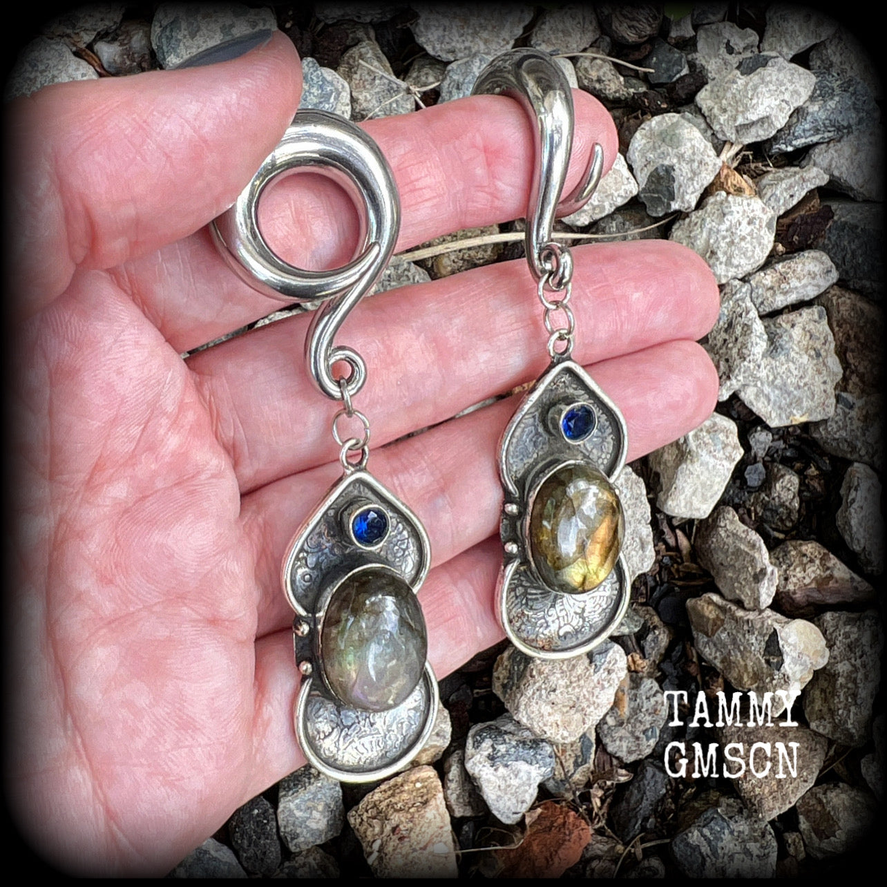 Labradorite gauged earrings 