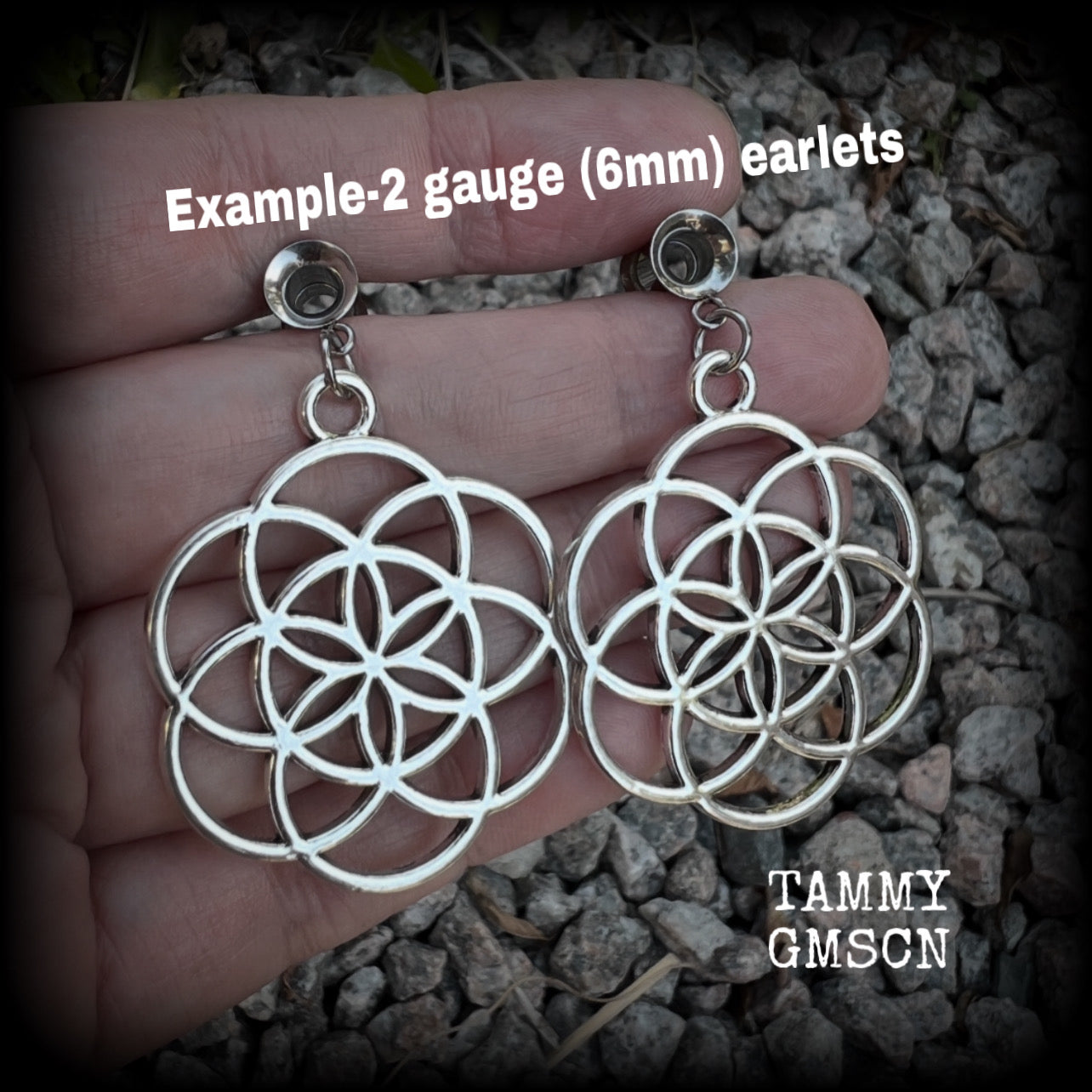 Geometric Flower of life tunnel earrings-Boho tunnel dangles