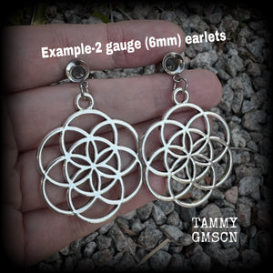 Geometric Flower of life tunnel earrings-Boho tunnel dangles