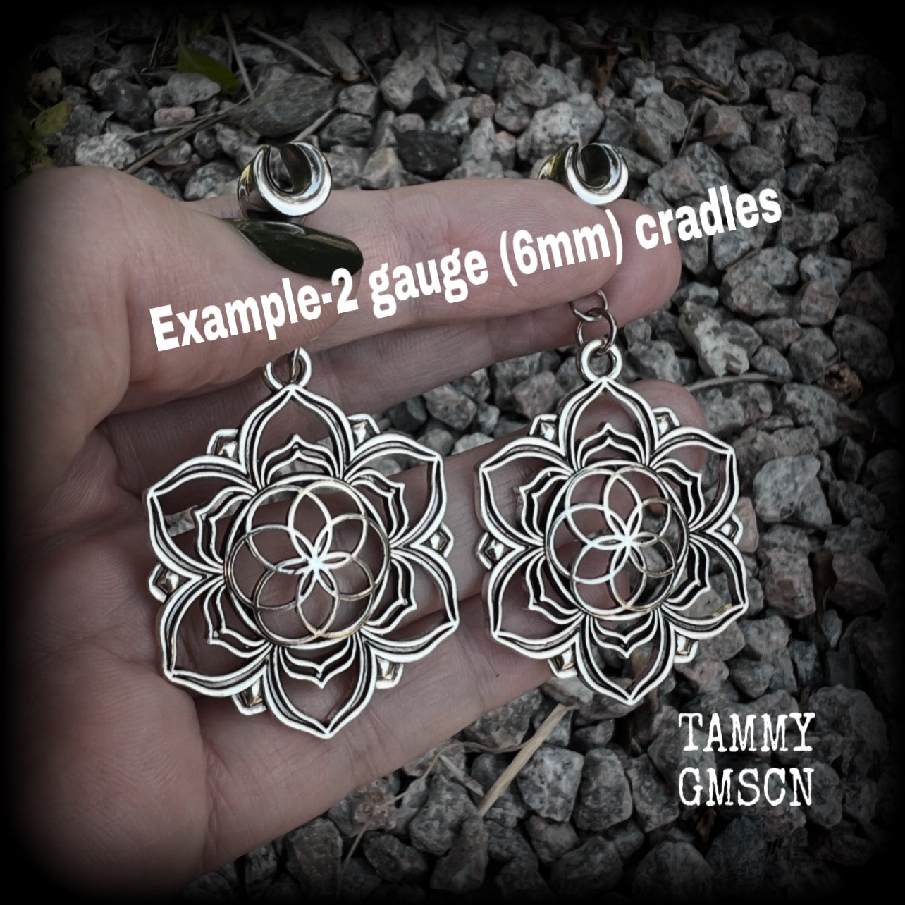 Flower of life mandala gauged earrings-Geometric ear hangers