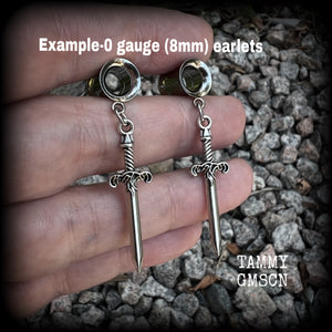 Ace of swords tunnel earrings-Sword ear gauges