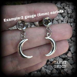 Crescent moon tunnel earrings-Moon ear gauges