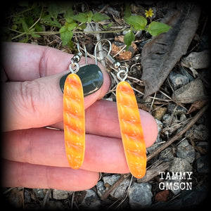 These cute little baguette earrings measure just on 6cms from tip to tip, and weigh only a few grams each.

This pair have been made on stainless steel french hooks, suitable for pierced ears.
