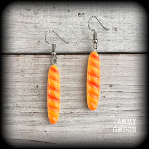 These cute little baguette earrings measure just on 6cms from tip to tip, and weigh only a few grams each.

This pair have been made on stainless steel french hooks, suitable for pierced ears.