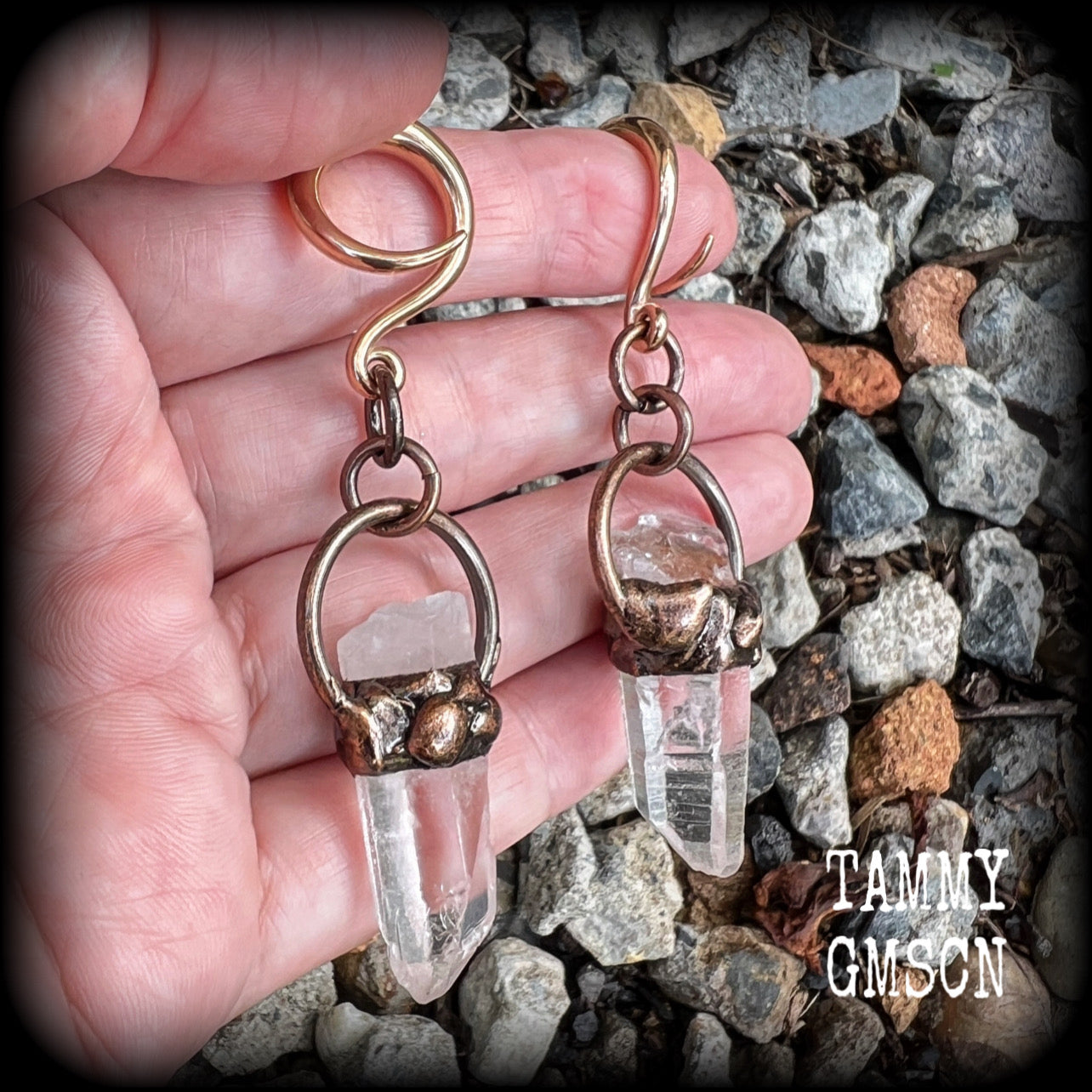 Quartz gauged earrings-Gemstone ear weights