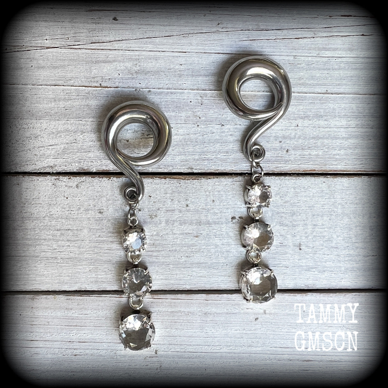 White topaz gauged earrings-Gemstone gauges