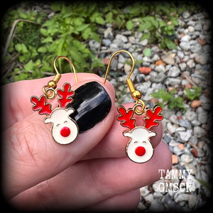 Reindeer earrings Rudolf reindeer Christmas carols Christmas earrings Ear gauges Ear hangers Snowman Gingerbread Reindeer ear hangers Body jewelry Christmas jewelry Xmas earrings Winter soltice Yuletide Stocking stuffers Secret santa Kriss kringle