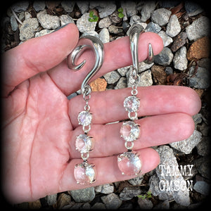 White topaz gauged earrings-Gemstone gauges