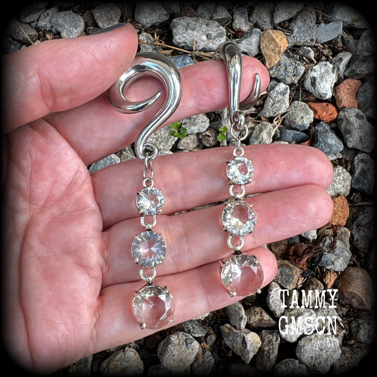 White topaz gauged earrings-Gemstone gauges