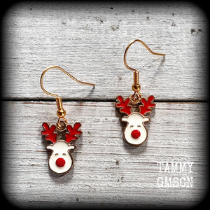 Reindeer earrings Rudolf reindeer Christmas carols Christmas earrings Ear gauges Ear hangers Snowman Gingerbread Reindeer ear hangers Body jewelry Christmas jewelry Xmas earrings Winter soltice Yuletide Stocking stuffers Secret santa Kriss kringle