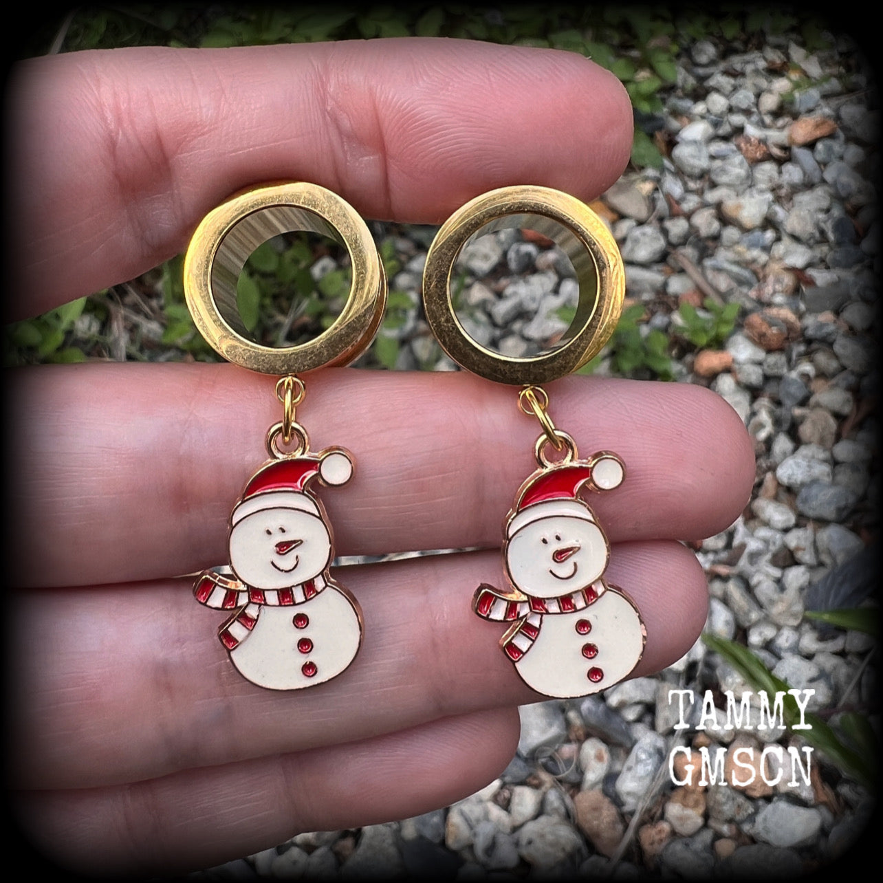 Snowman tunnels earrings Christmas mittens Winter solstice Yuletide Christmas tunnel dangles Plugs Ear gauges Stretched ears Gauged ears Christmas tunnels Candy cane earrings Stretched lobes Body jewelry Gauges 6mm 8mm 10mm 14mm 16mm 19mm 22mm 25mm