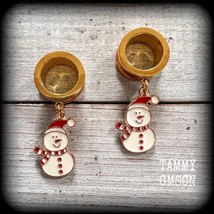 Snowman tunnels earrings Christmas mittens Winter solstice Yuletide Christmas tunnel dangles Plugs Ear gauges Stretched ears Gauged ears Christmas tunnels Candy cane earrings Stretched lobes Body jewelry Gauges 6mm 8mm 10mm 14mm 16mm 19mm 22mm 25mm