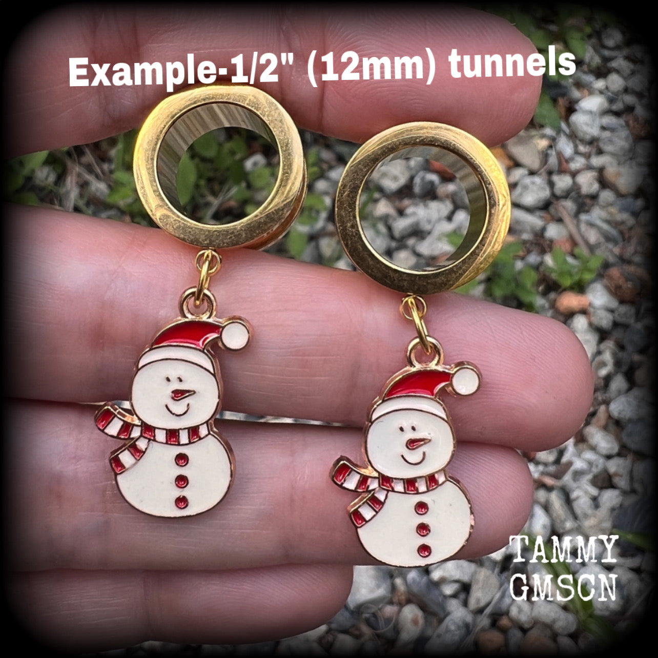 Snowman tunnels earrings Christmas mittens Winter solstice Yuletide Christmas tunnel dangles Plugs Ear gauges Stretched ears Gauged ears Christmas tunnels Candy cane earrings Stretched lobes Body jewelry Gauges 6mm 8mm 10mm 14mm 16mm 19mm 22mm 25mm