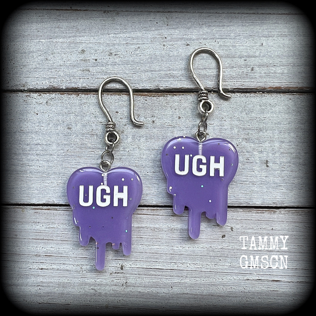 Purple heart earrings 