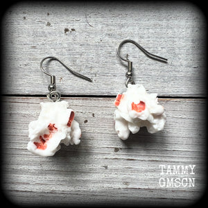 These pop corn earrings are too cute, measuring just on 4cms from tip to tip, and are super light weight at only a few grams each.

This pair has been made on stainless steel french hooks, suitable for pierced ears.