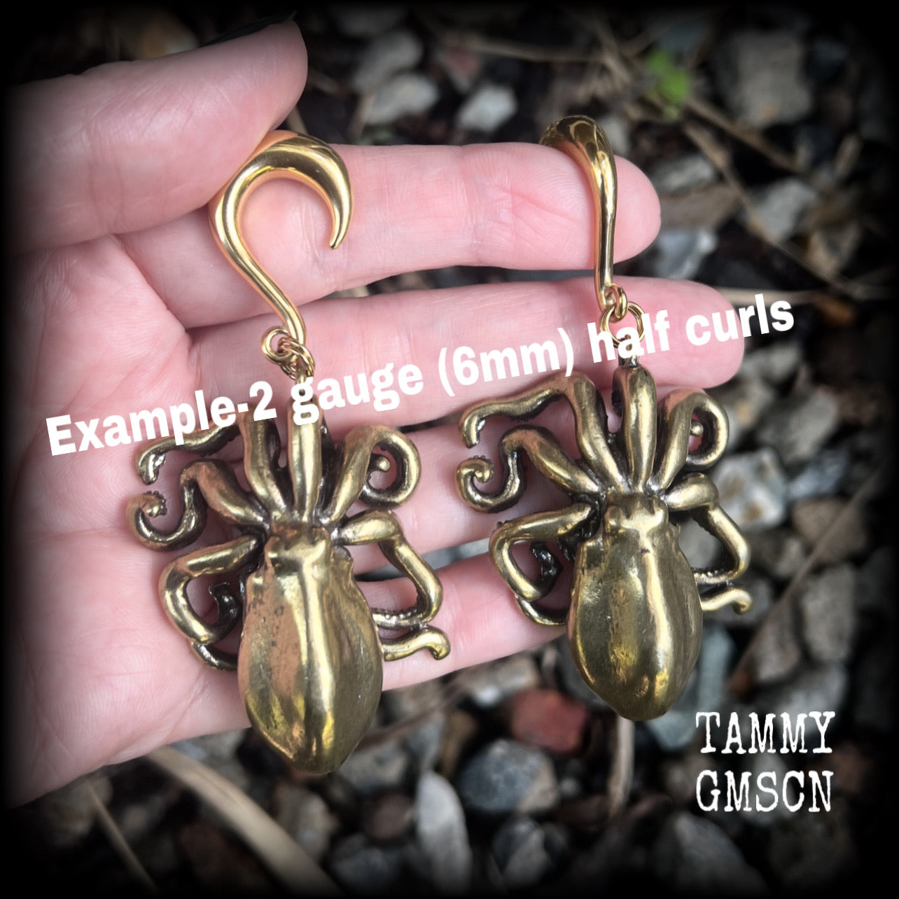 Brass octopus ear weights-Gauged earrings