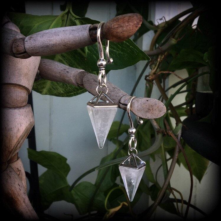 Clear quartz gauged earrings Clear quartz earrings Ear hangers Gemstone ear weights Tunnel earrings Tunnel dangles Stretched ears Stretched lobes