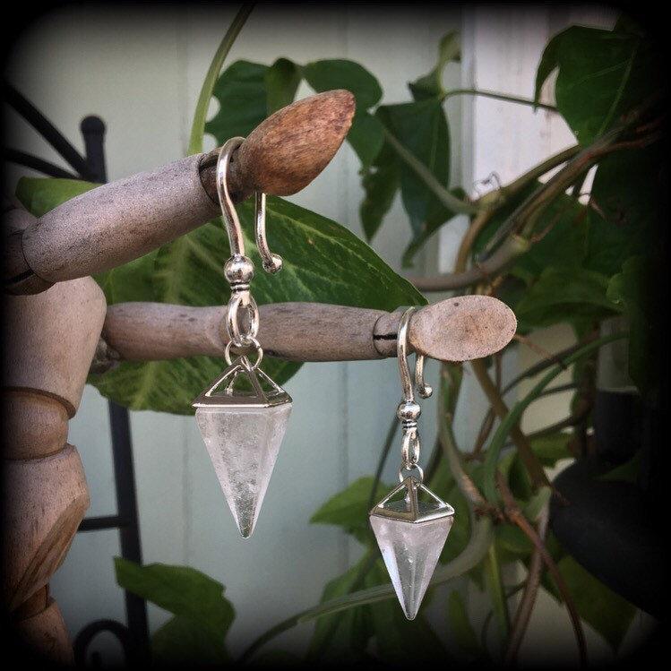 Clear quartz tunnel dangles Clear quartz earrings Ear hangers Gemstone ear weights Tunnel earrings Tunnel dangles Stretched ears Stretched lobes