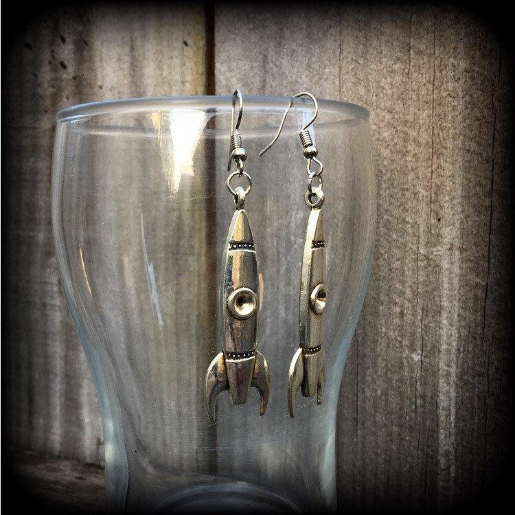 Retro rocket earrings-Space ship earrings