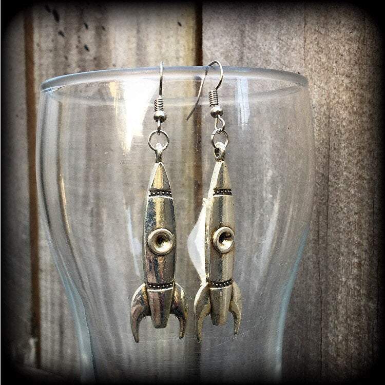 Retro rocket earrings-Space ship earrings